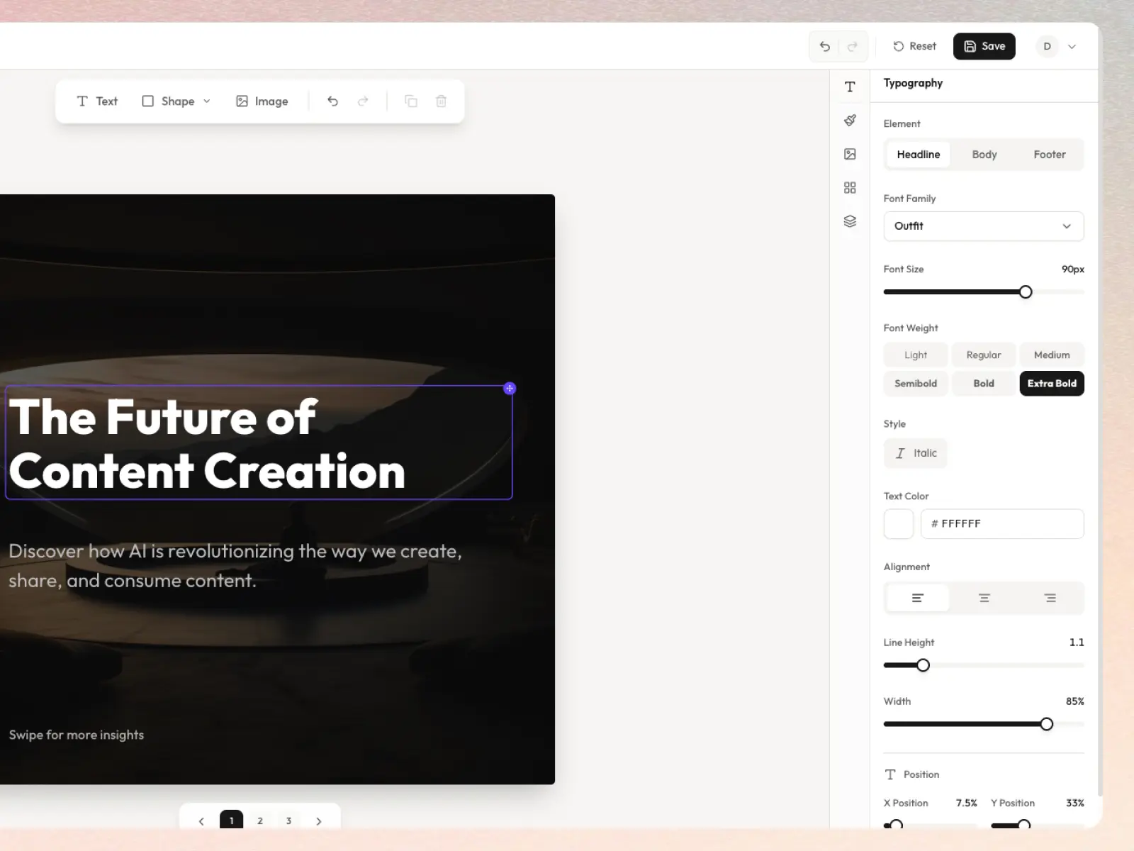 Cleyo canvas editor for customizing carousel designs with typography, colors, and layout controls